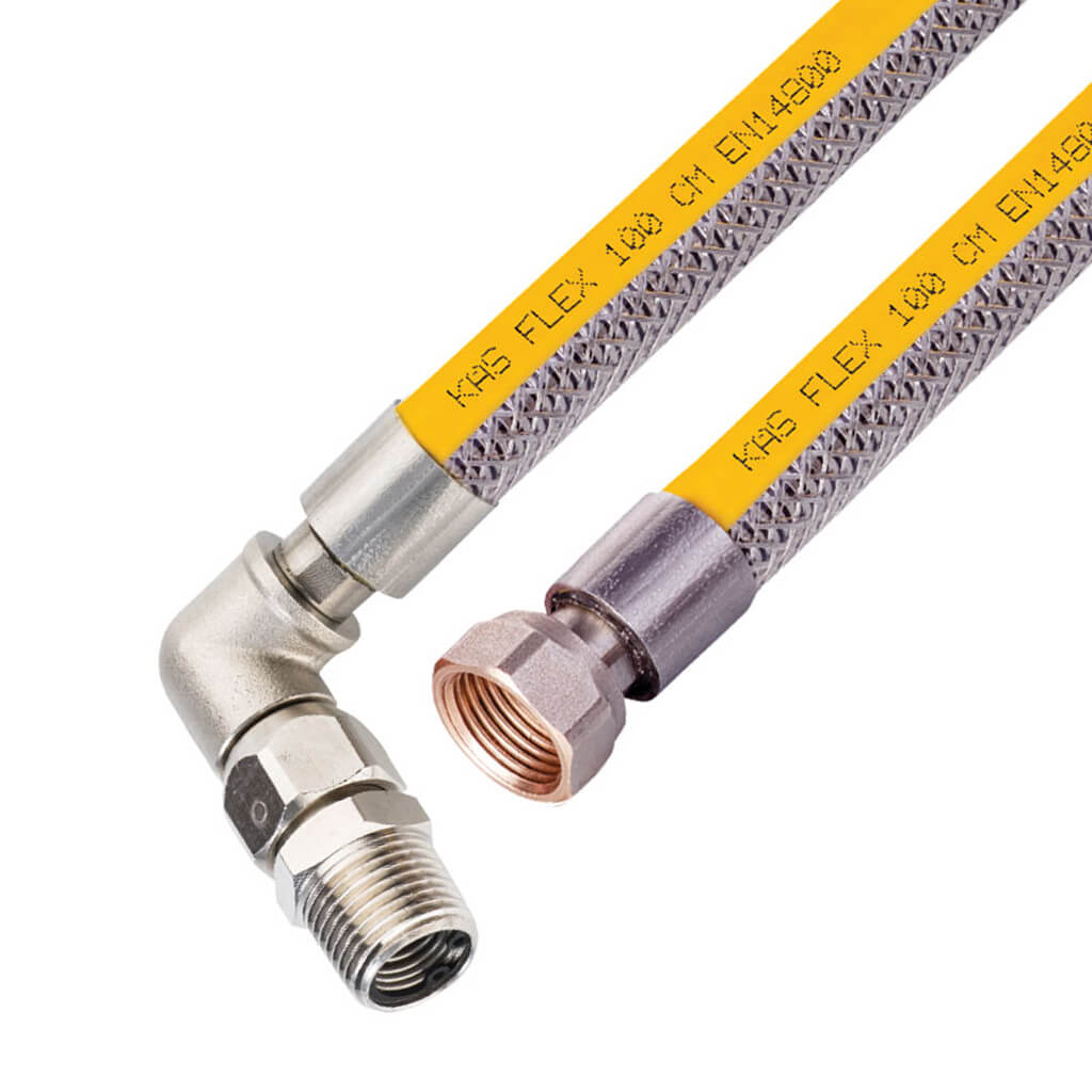 Mangueira entrançada em aço inoxidável para ligação de gás com válvula de segurança – Porca 1/2″-1/2″